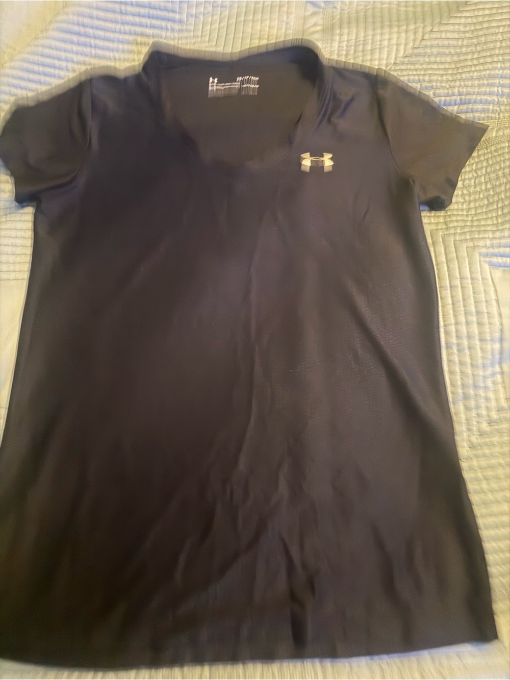 Under Armour Black V-Neck HeatGear Tee with White Logo